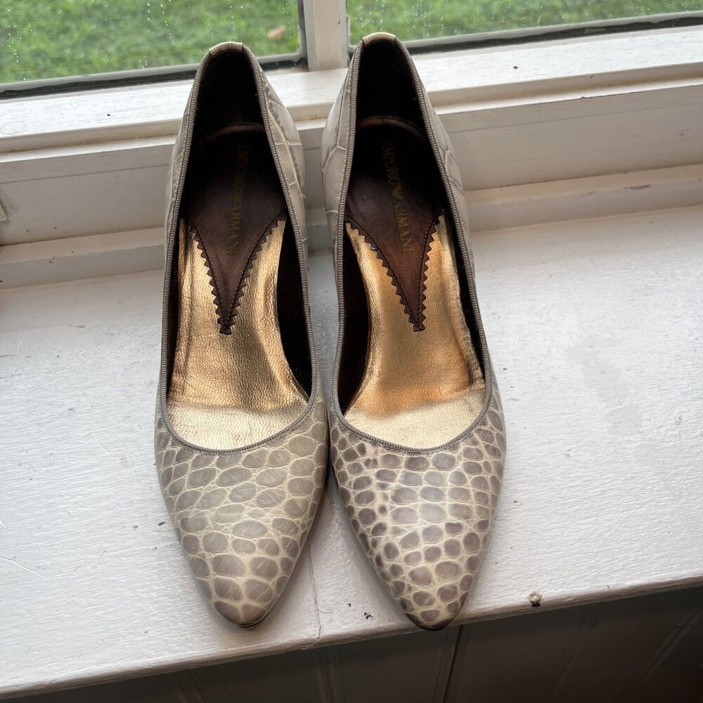 Emporio Armani 35.5/US 5.5 Snake Print Leather Pumps Quiet Luxury Italy